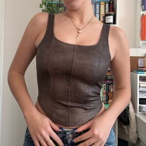 H&M Brown Fitted Square Neck Crop Top